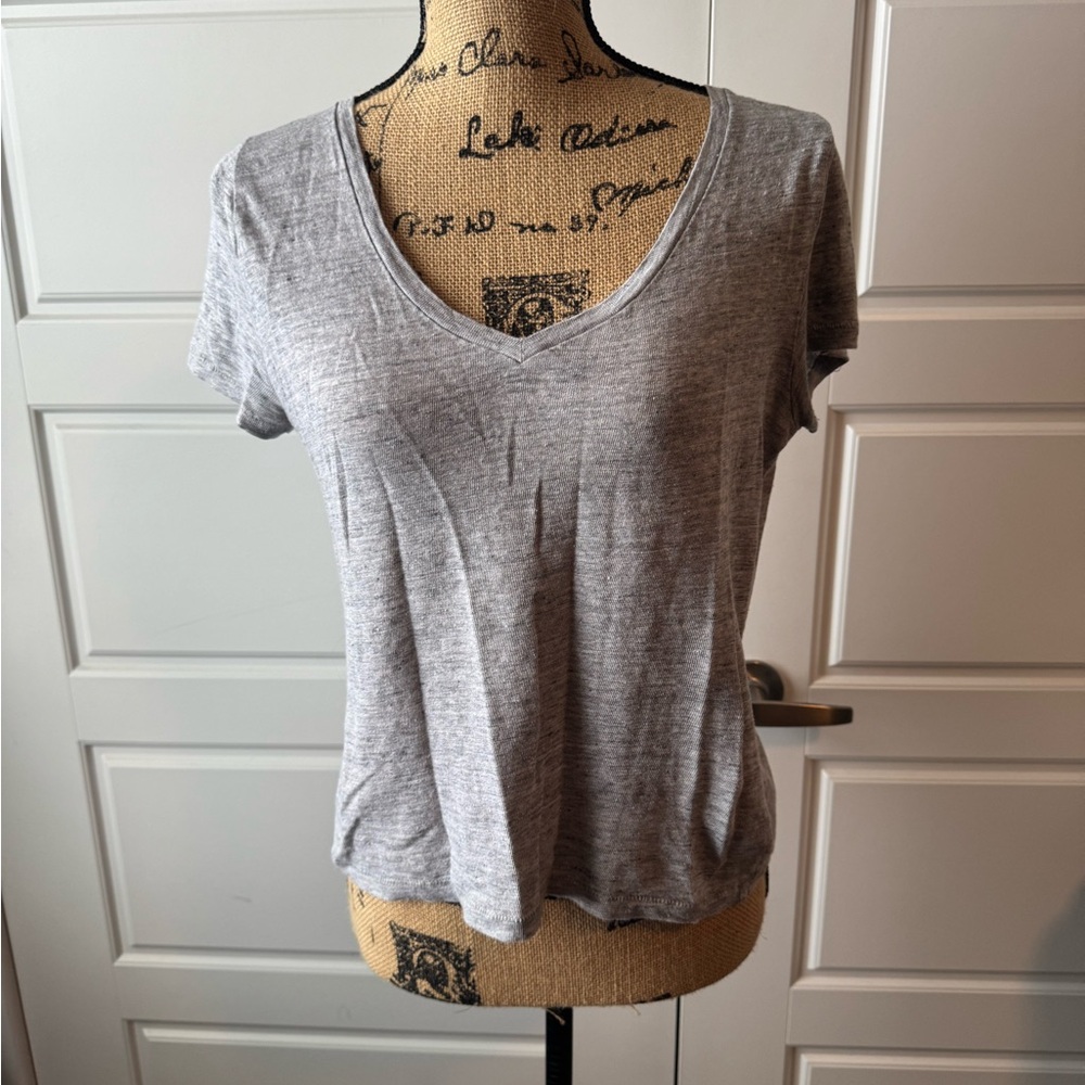 J. Crew Heather Gray LinenV-Neck Tee